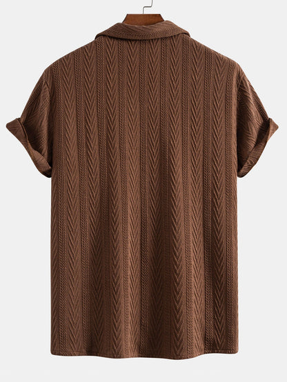 Texture Jacquard Cuban Shirt & Crinkle Textured Drawstring 5" Shorts