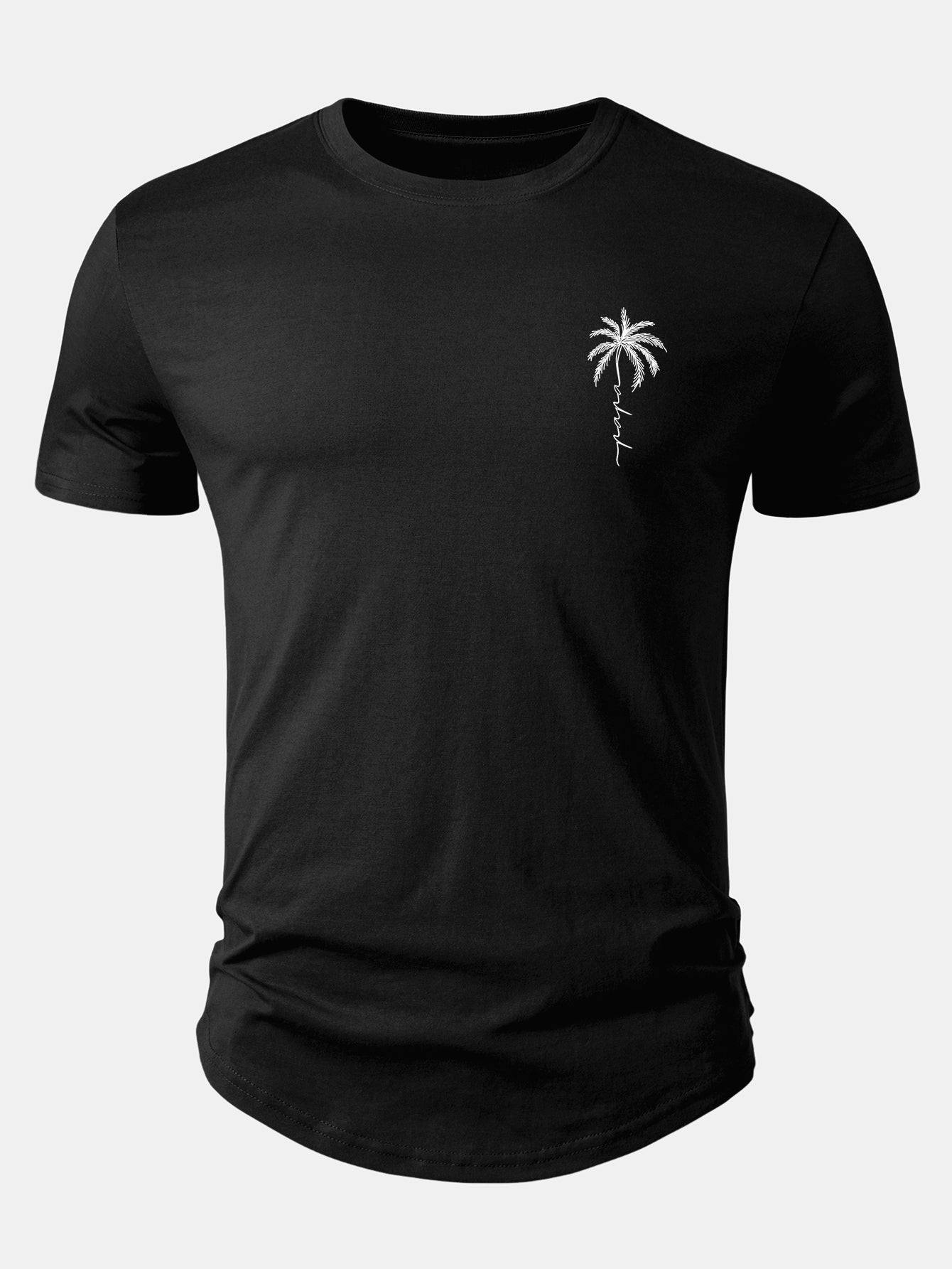 Palm Tree Slogan Print Cotton Arc Hem T-Shirt