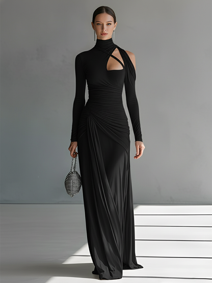 Grey Silky Ruched Cut-Out Maxi Dress