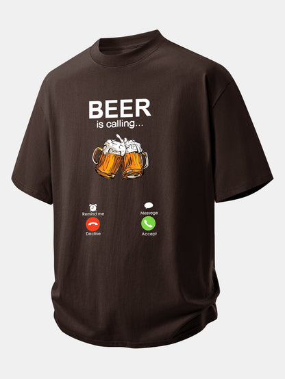 Relax Fit Beer Is Calling Print Cotton T-Shirt