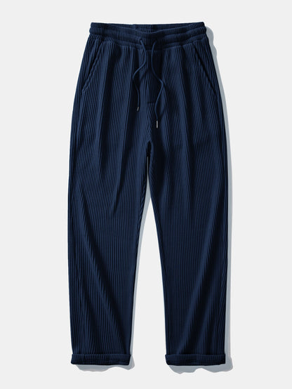 Contrast Textured Johnny Collar Knit Polo & Drawstring Knitted Waffle Pants