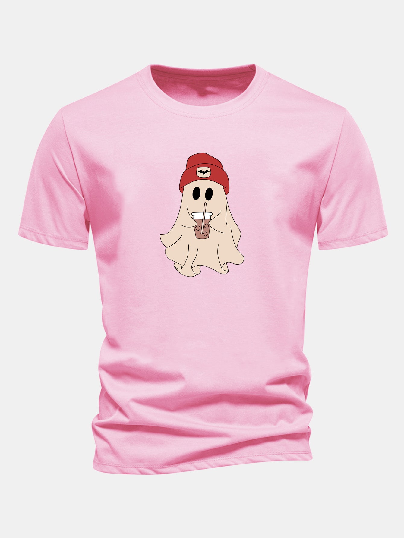 Regular Fit Red Hat Ghost Print Cotton T-Shirt