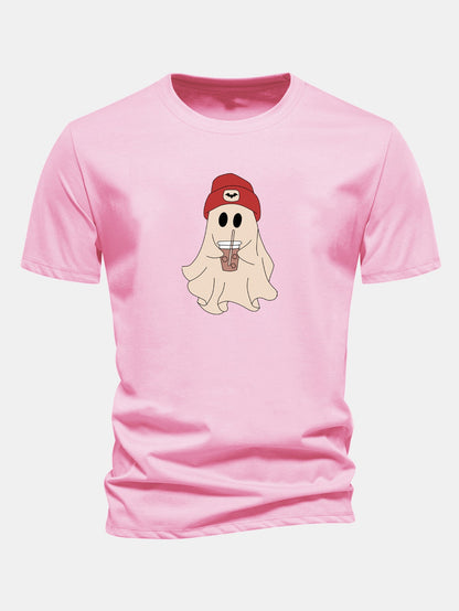 Regular Fit Red Hat Ghost Print Cotton T-Shirt