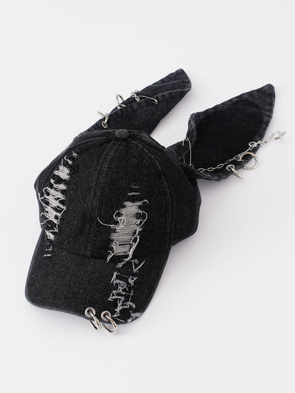 Punk Street Hip Hop Style Distressed Rabbit Ear Baseball Cap