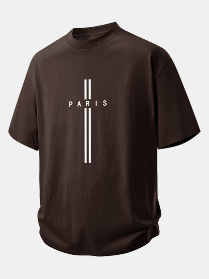 Relax Fit Paris Stripe Print Cotton T-Shirt