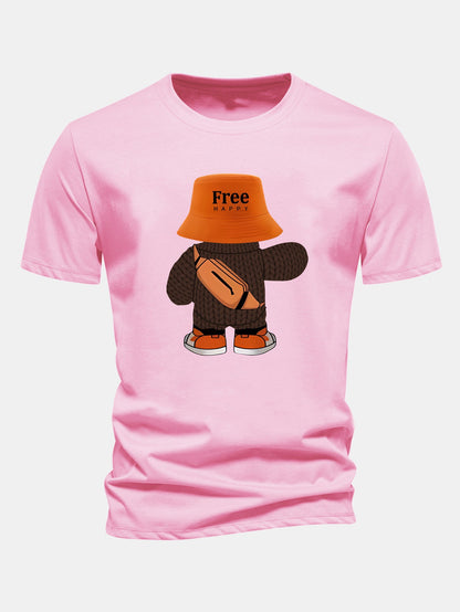 Regular Fit Yarn Bear Print Cotton T-Shirt