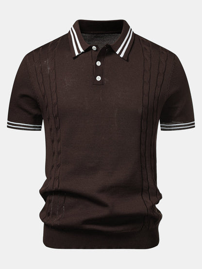 Contrast Trim Twisted Jacquard Knit Polo