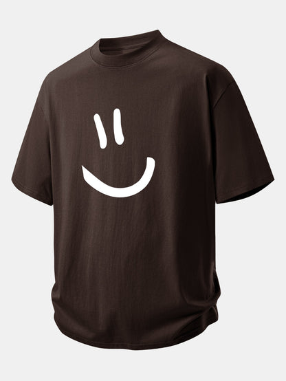 Relax Fit Smiley Face Print Cotton T-Shirt