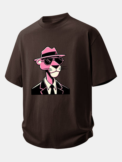 Relax Fit Pink Panther Gentleman Print Cotton T-Shirt