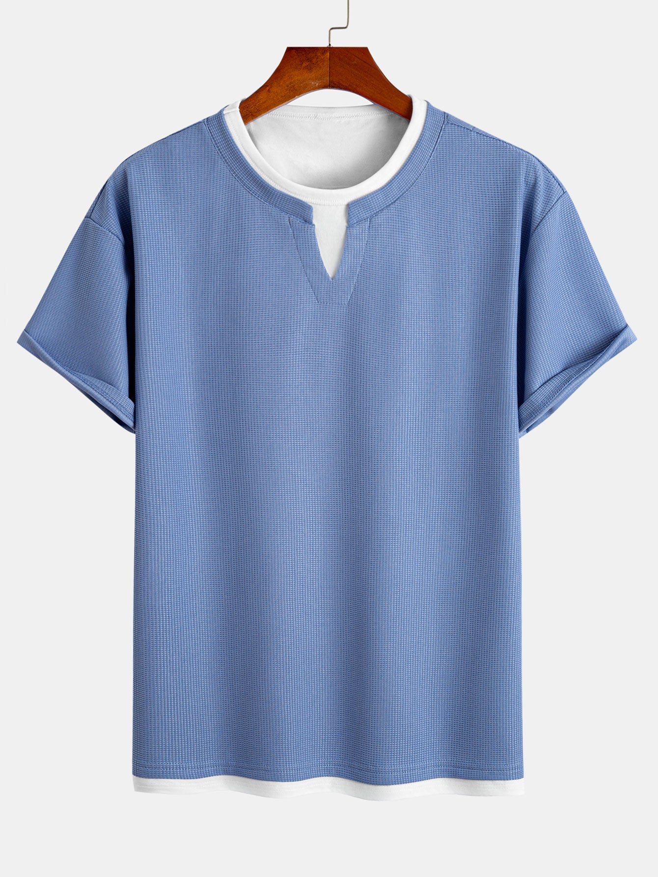 Relax Fit 2 In 1 Notched Collar Waffle T-Shirt