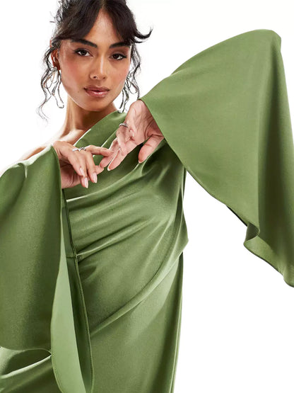 Asymmetrical Hem Satin Maxi Dress