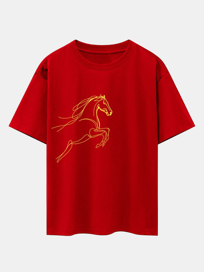 Relax Fit Year of the Horse Print Cotton T-Shirt