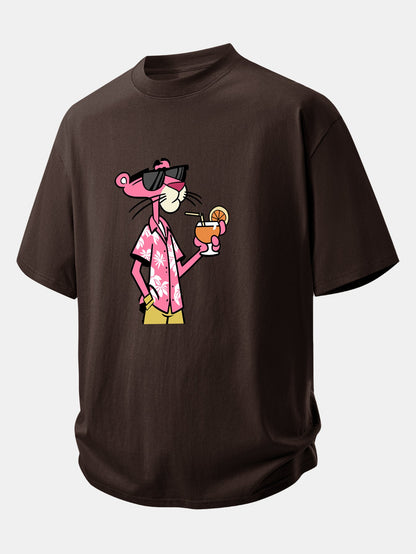 Relax Fit Vacation Pink Panther Print Cotton T-Shirt