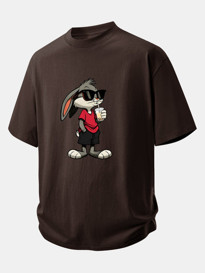 Relax Fit Cartoon Rabbit Print Cotton T-Shirt