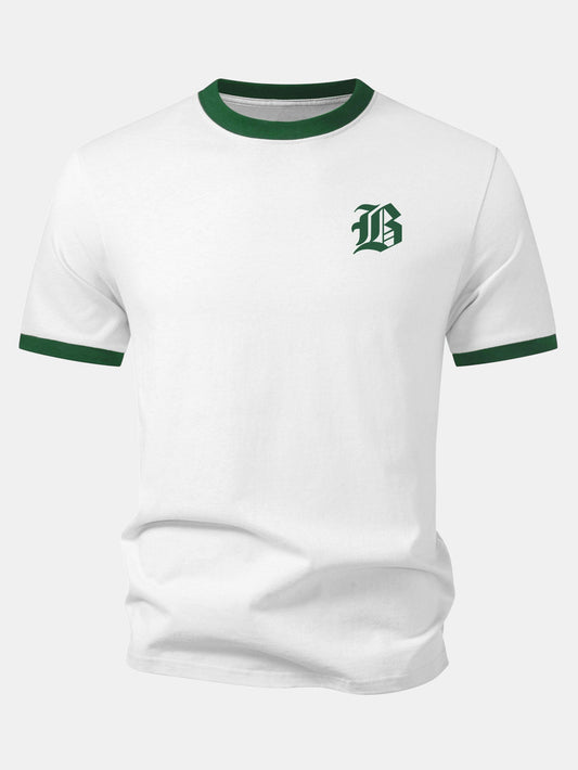 Gothic Letter Print Contrast Ringer T-Shirt