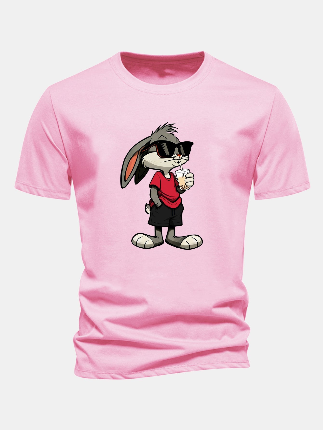 Regular Fit Cartoon Rabbit Print Cotton T-Shirt