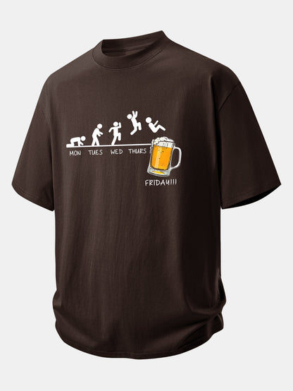 Relax Fit Beer Weekly Plan Print Cotton T-Shirt