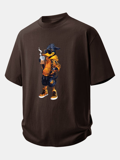 Relax Fit Cartoon Duck Print Cotton T-Shirt