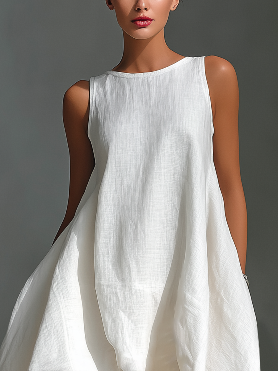 Linen Sleeveless Asymmetric Hem Midi Dress
