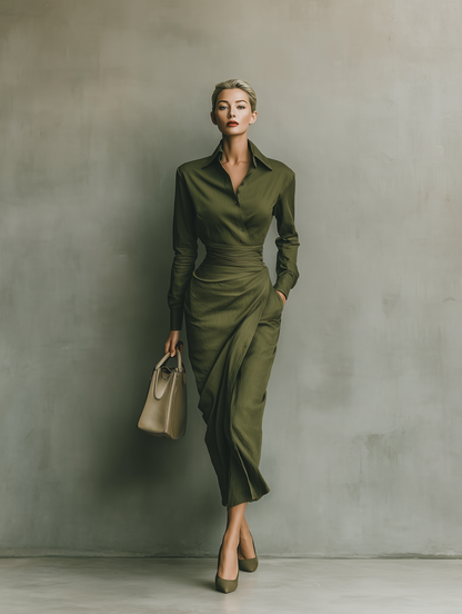 Army Green Cotton Blend Maxi Dress