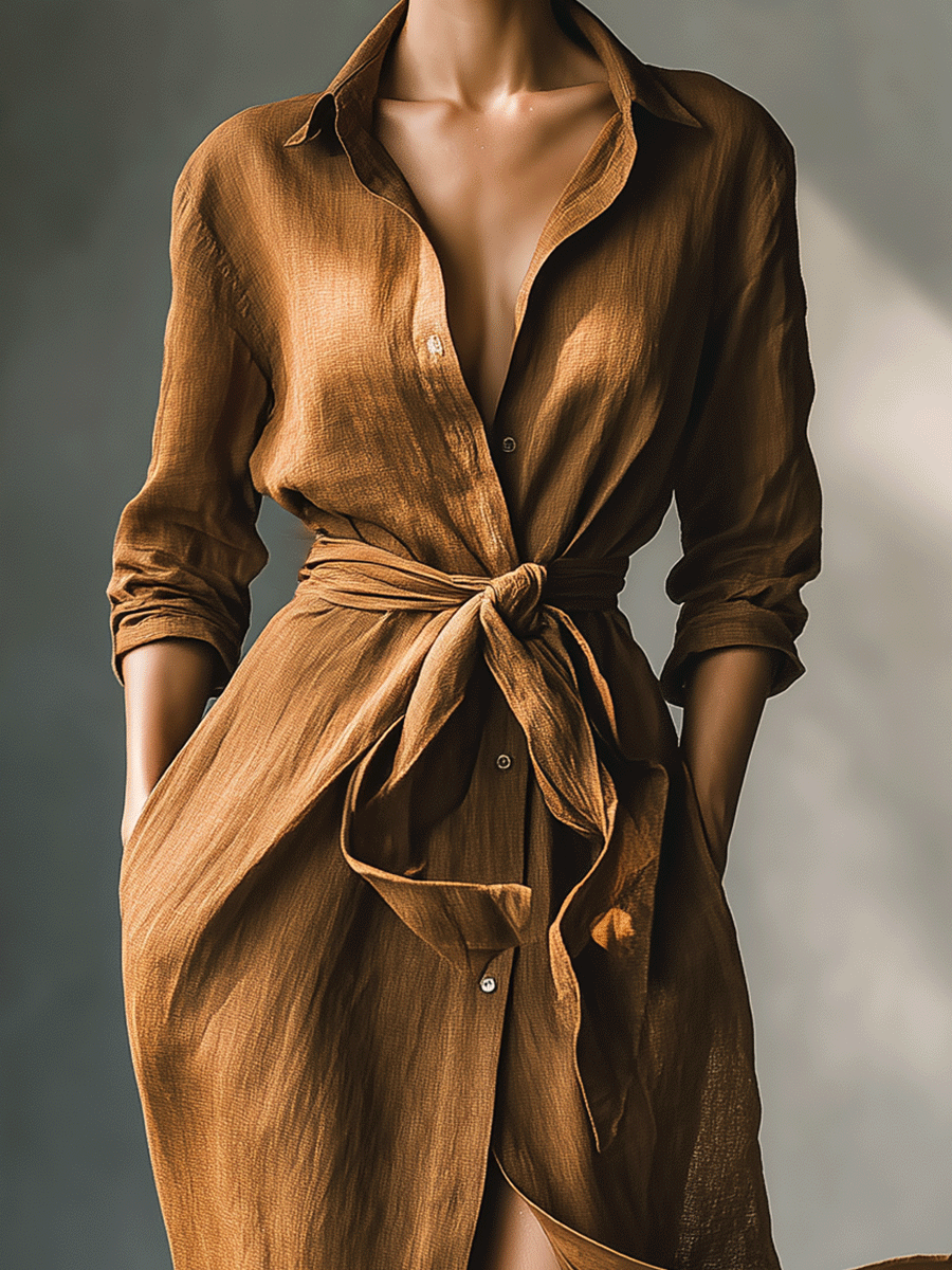 Vintage Brown Blend Shirt Maxi Dress