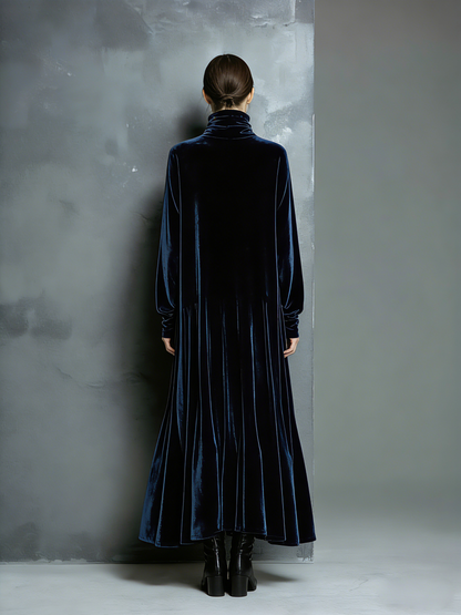 Velvet High-Neck Long Sleeve Maxi Dress