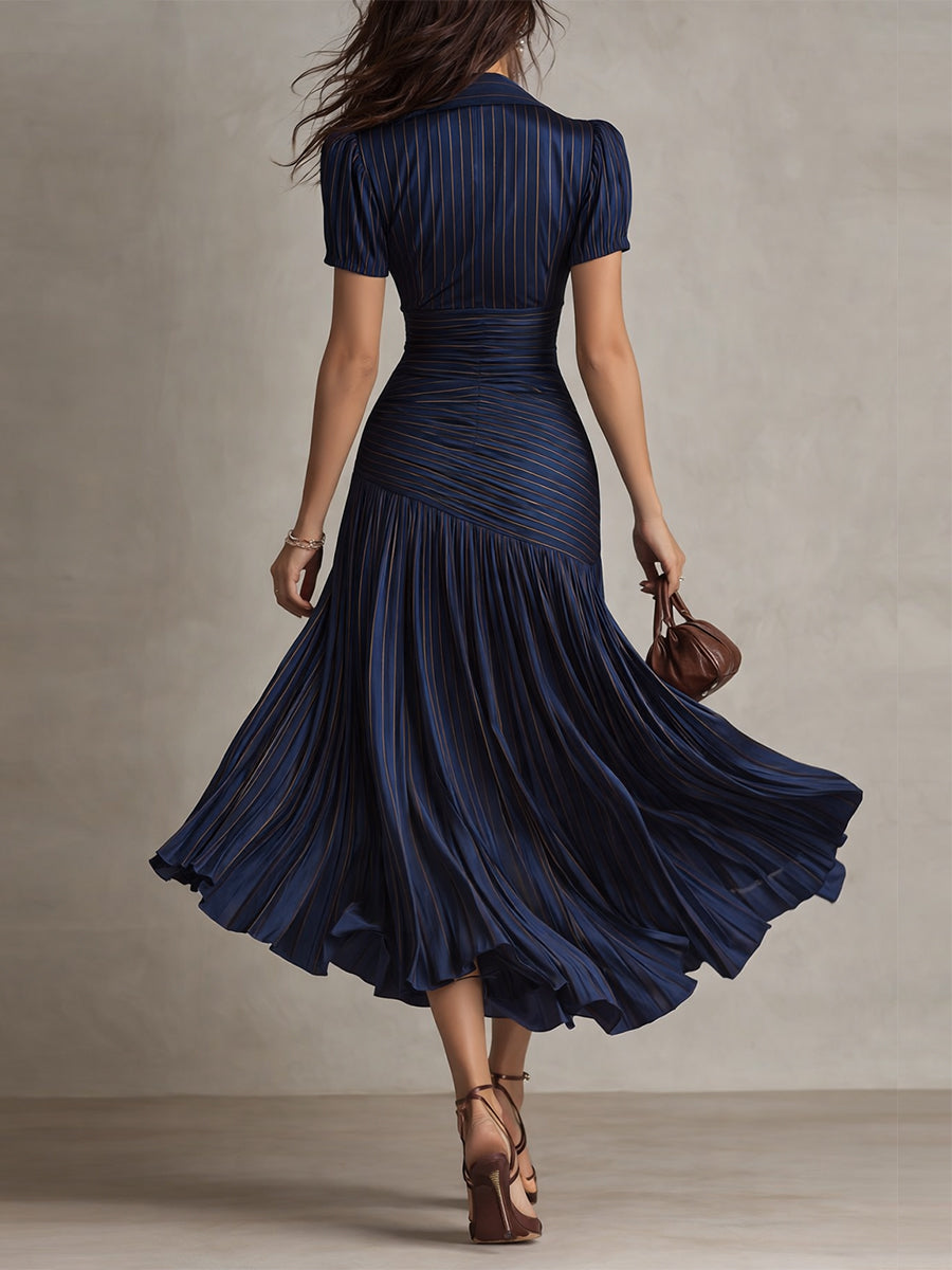 Adriana Retro Stripe Satin Midi Dress