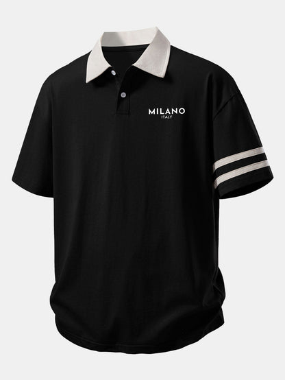 Relax Fit Milano Print Contrast Collar Polo Shirt