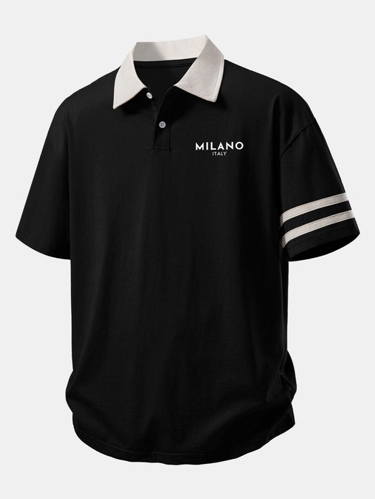 Relax Fit Milano Print Contrast Collar Polo Shirt