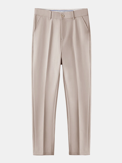 Short Sleeve Linen Look Stand Collar Shirt & Slim Fit Tapered Trousers