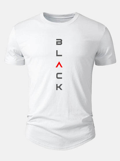 Black Print Cotton Arc Hem T-Shirt