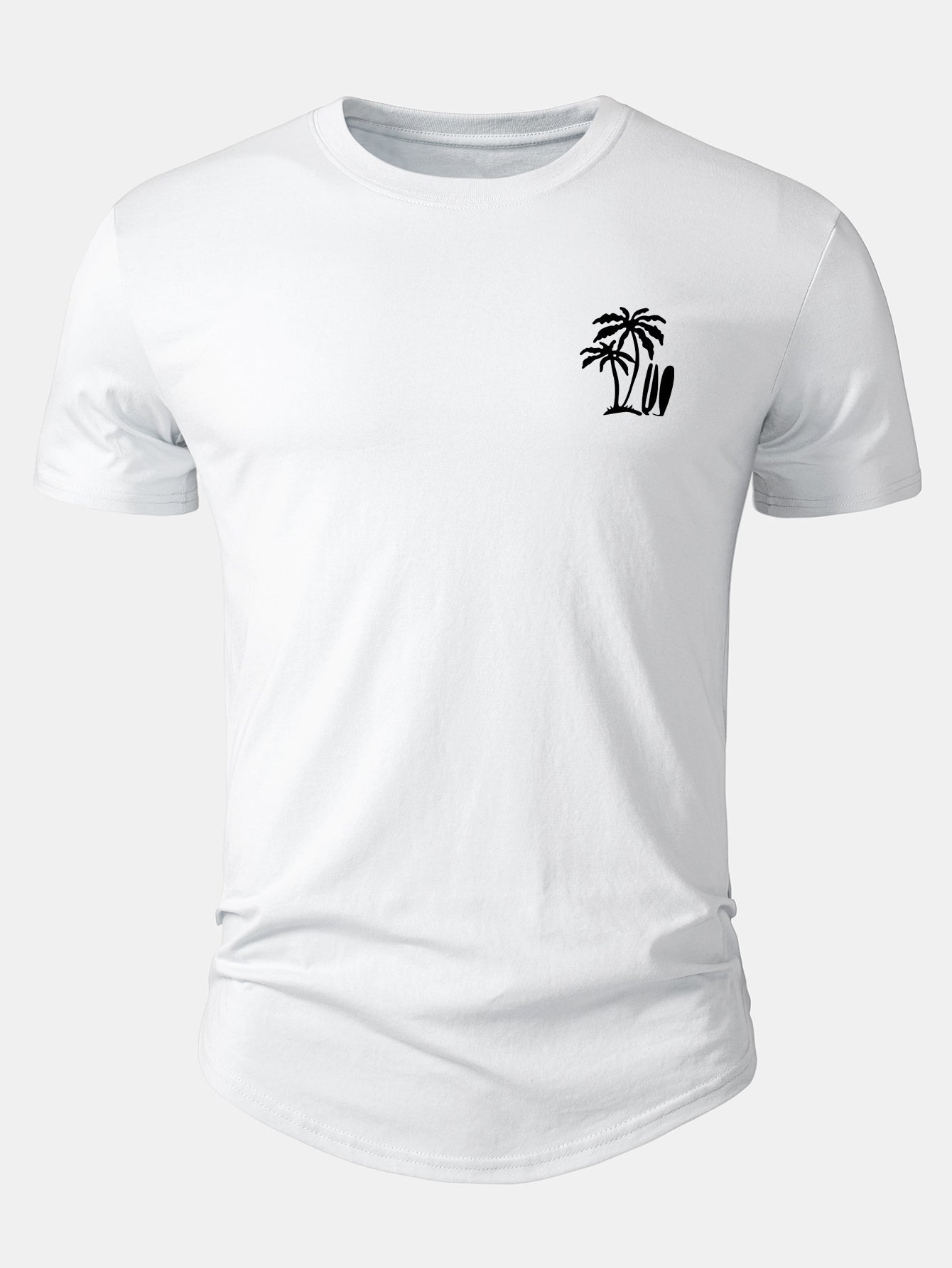 Palm Tree Print Cotton Arc Hem T-Shirt