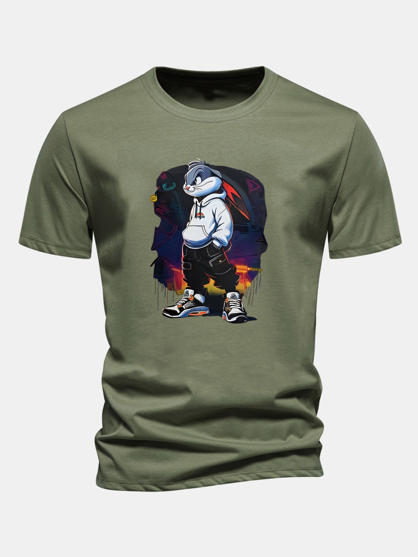Regular Fit Cartoon Rabbit Print Cotton T-Shirt