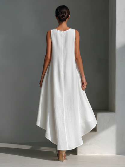 Linen Sleeveless Asymmetric Hem Midi Dress
