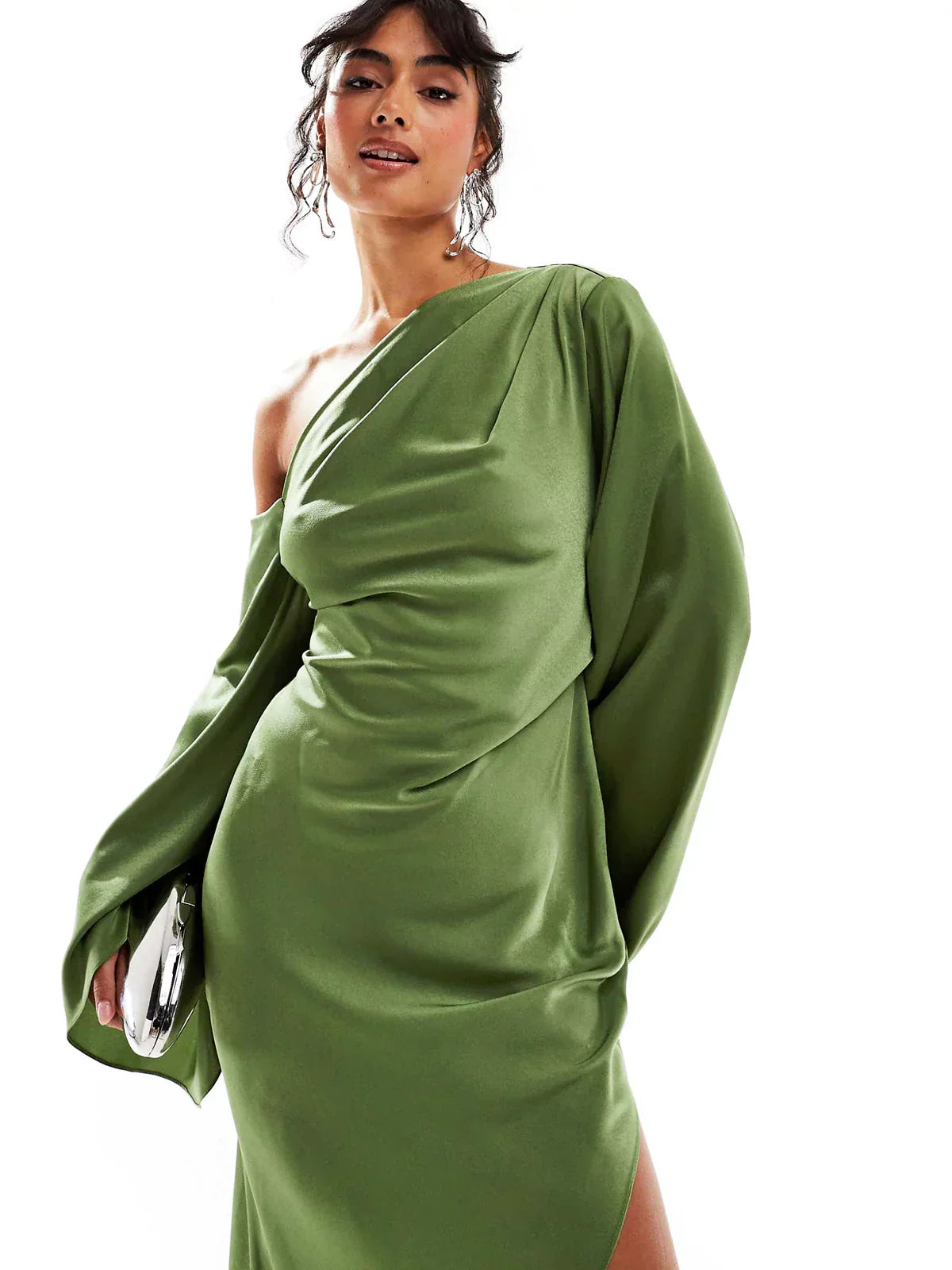 Asymmetrical Hem Satin Maxi Dress