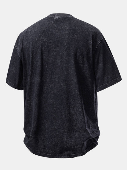 Washed Distressed Drop Shoulder Oversize T-Shirt & Drawstring Shorts
