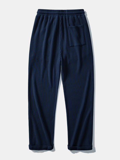 Contrast Textured Johnny Collar Knit Polo & Drawstring Knitted Waffle Pants