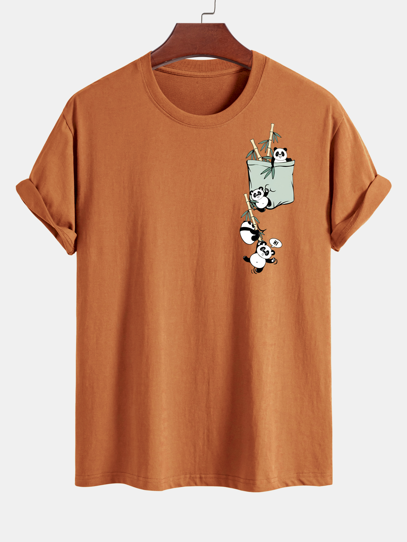 Regular Fit Pocket Panda Print Cotton T-Shirt