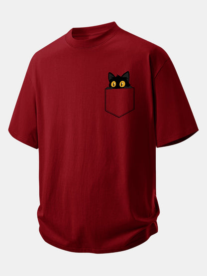 Relax Fit Pink Panther With V Sign Print Cotton T-Shirt
