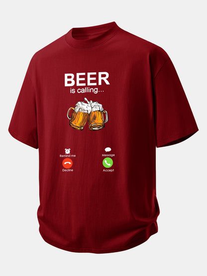 Relax Fit Beer Is Calling Print Cotton T-Shirt