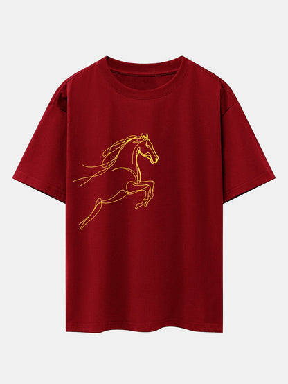 Relax Fit Year of the Horse Print Cotton T-Shirt