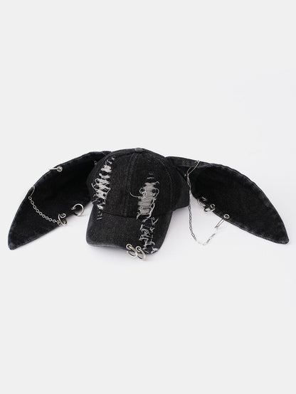 Punk Street Hip Hop Style Distressed Rabbit Ear Baseball Cap