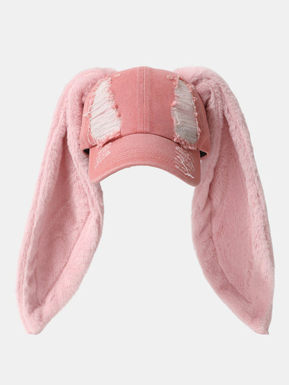 Y2K Streetwear Bunny Rabbit Ears Distressed Baseball Cap