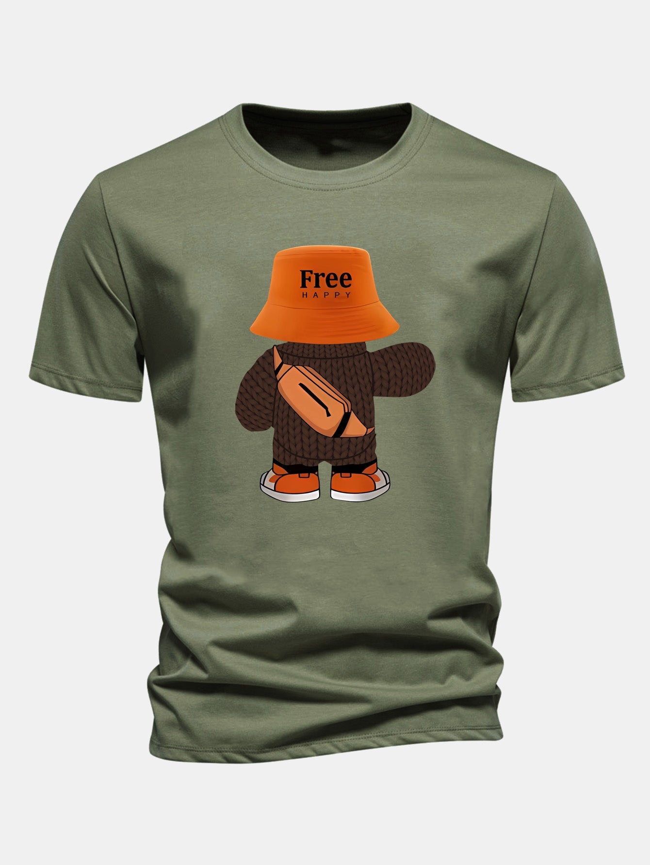 Regular Fit Yarn Bear Print Cotton T-Shirt