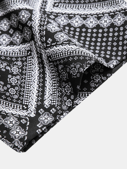 Paisley Print Patchwork Button Up Shirt & Swim Shorts