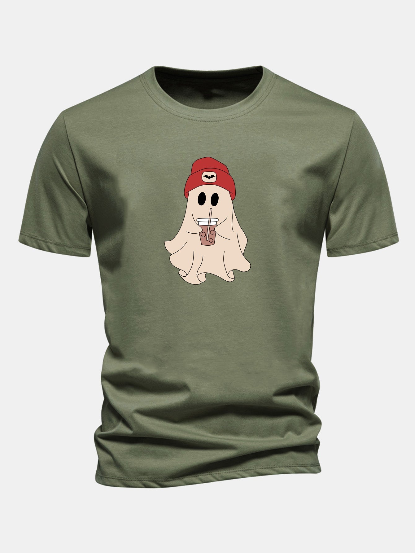 Regular Fit Red Hat Ghost Print Cotton T-Shirt