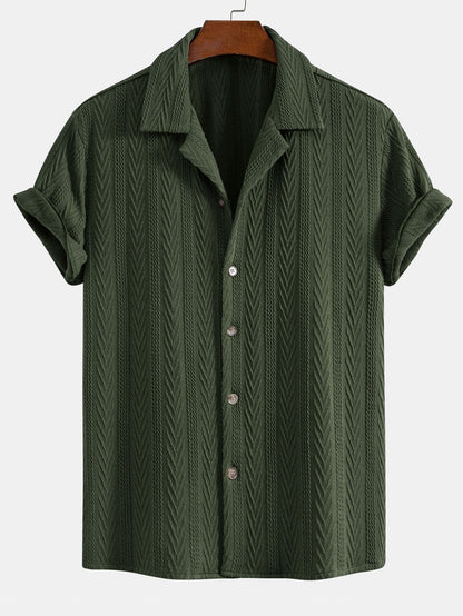 Texture Jacquard Cuban Shirt & Crinkle Textured Drawstring 5" Shorts