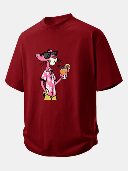 Relax Fit Vacation Pink Panther Print Cotton T-Shirt