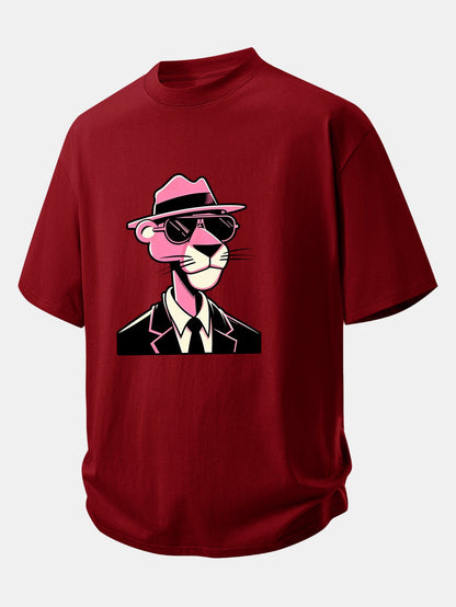 Relax Fit Pink Panther Gentleman Print Cotton T-Shirt