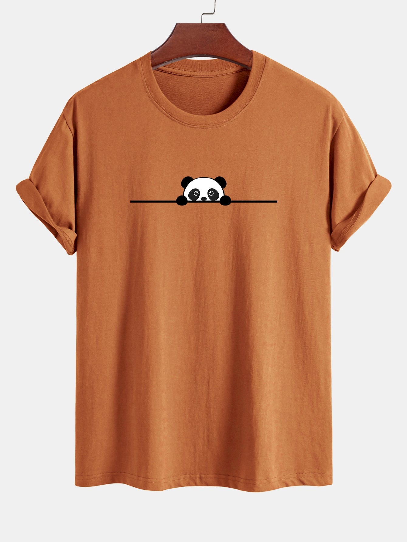 Regular Fit Peeking Panda Print Cotton T-Shirt